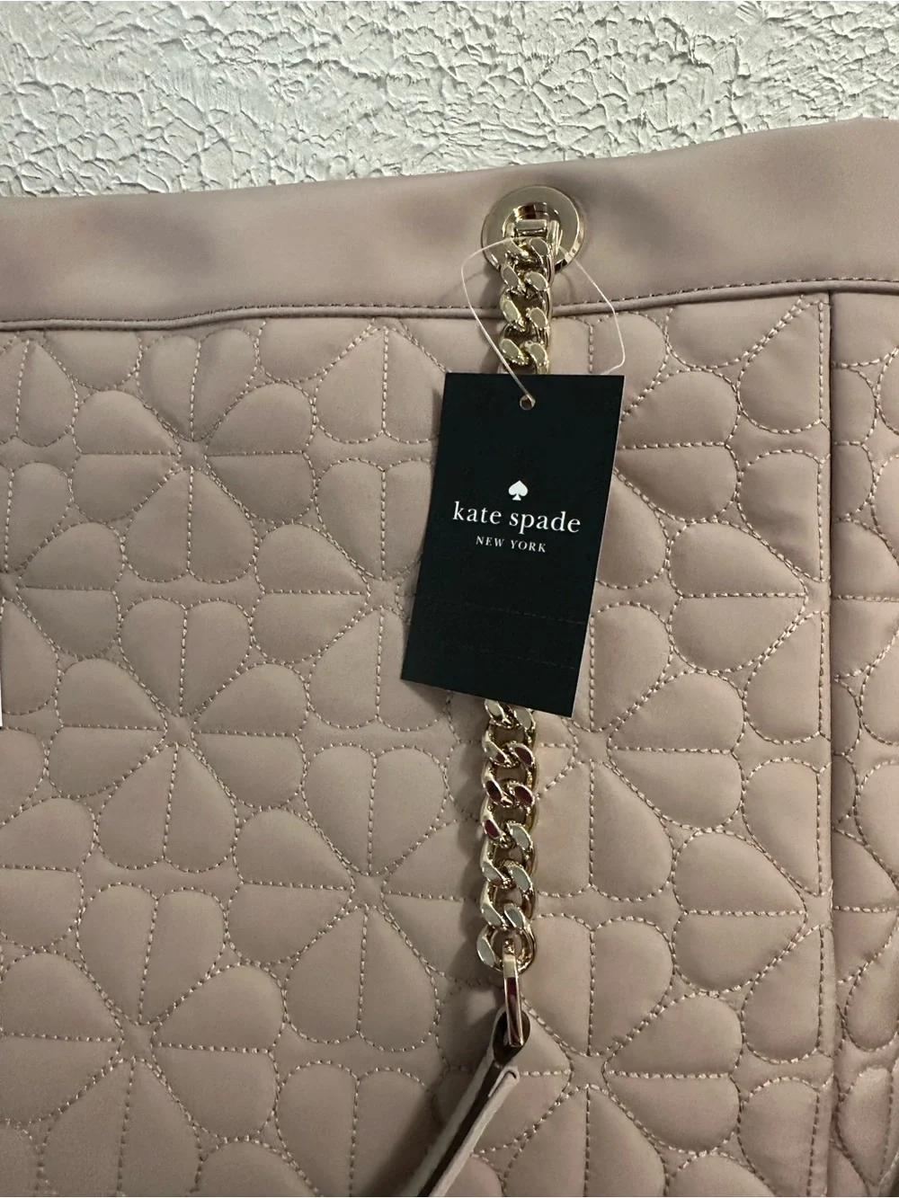 kate spade flower Quilted Blush Pink Tote with Gold Chain Straps